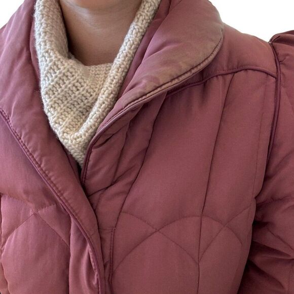 Vintage 1970s Saxton Hall Dusty Pink Quilted Goose Down Puffer Trench Coat Sz M - Picture 10 of 10